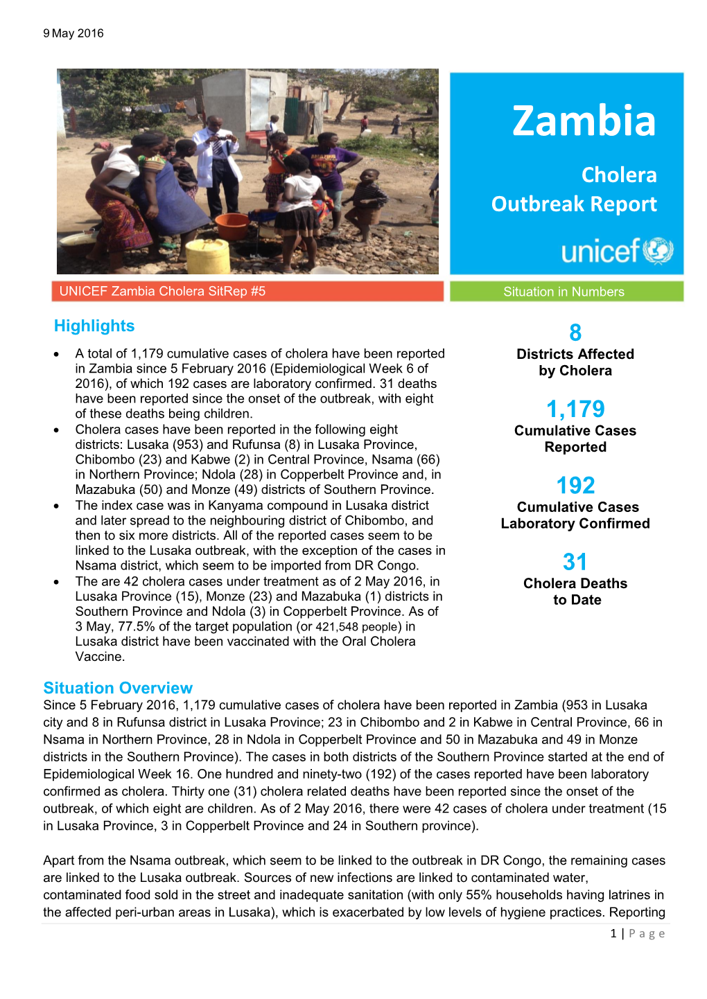 Zambia Cholera Outbreak Report