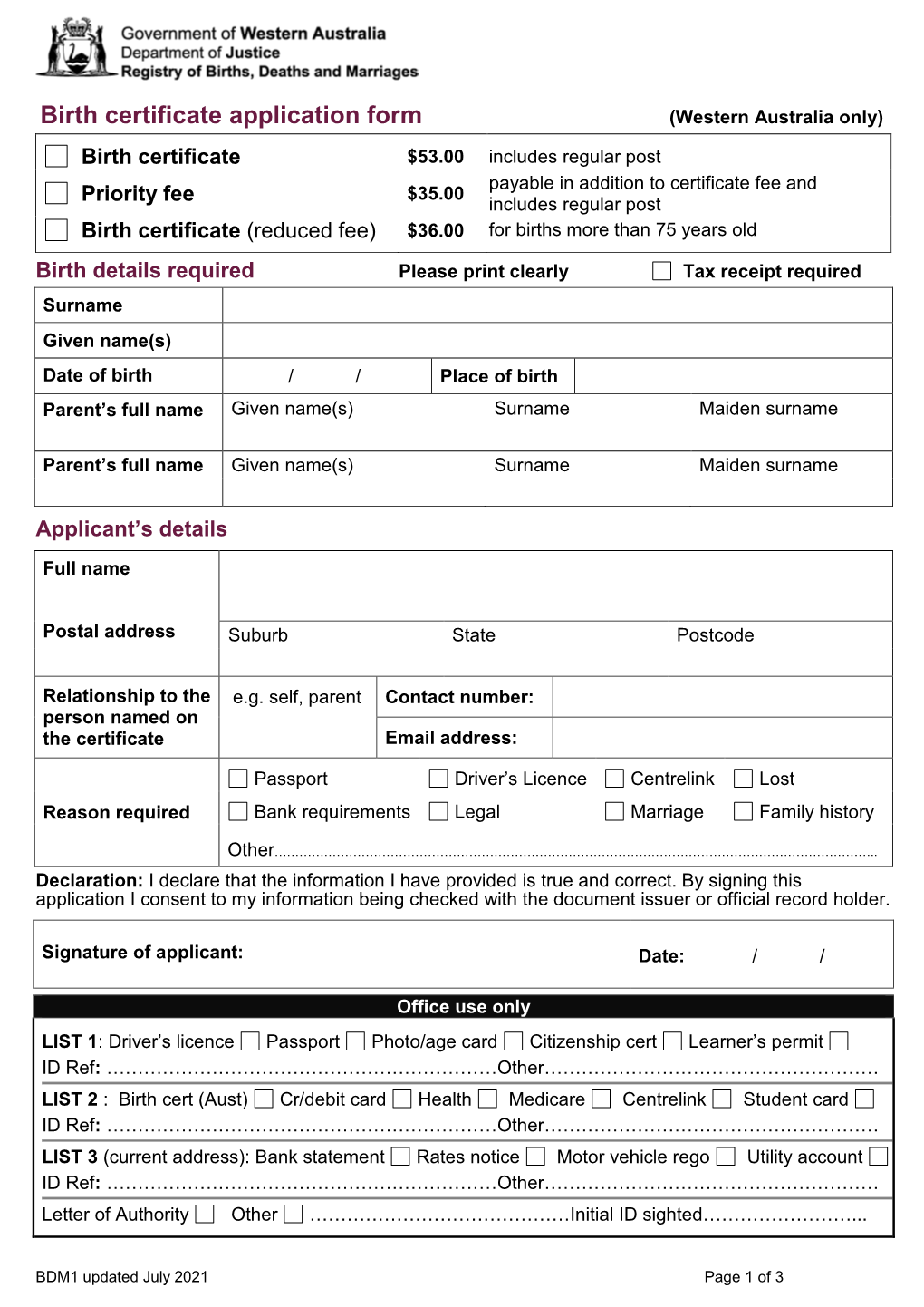 BDM1 Updated July 2021 Page 1 of 3 Processing Times for Certificate Applications