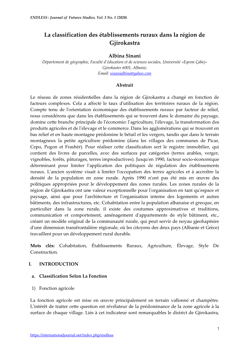 La Classification Des Établissements Ruraux Dans La Région De Gjirokastra