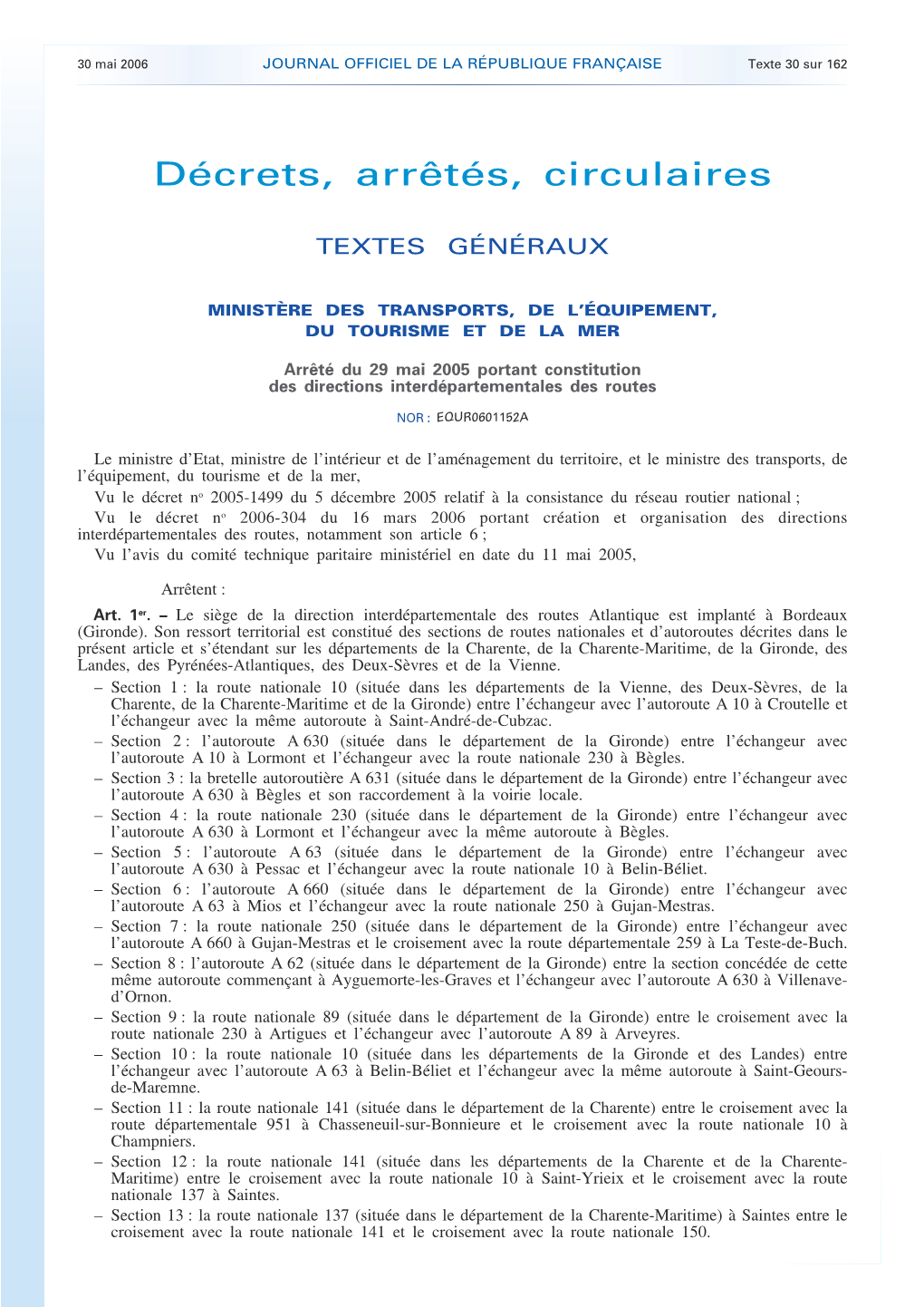 Arrêté Du 29 Mai 2006 Portant Constitution