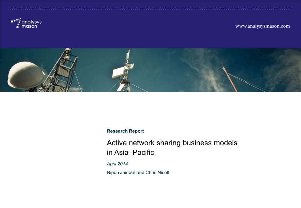 Active Network Sharing Business Models in Asia–Pacific