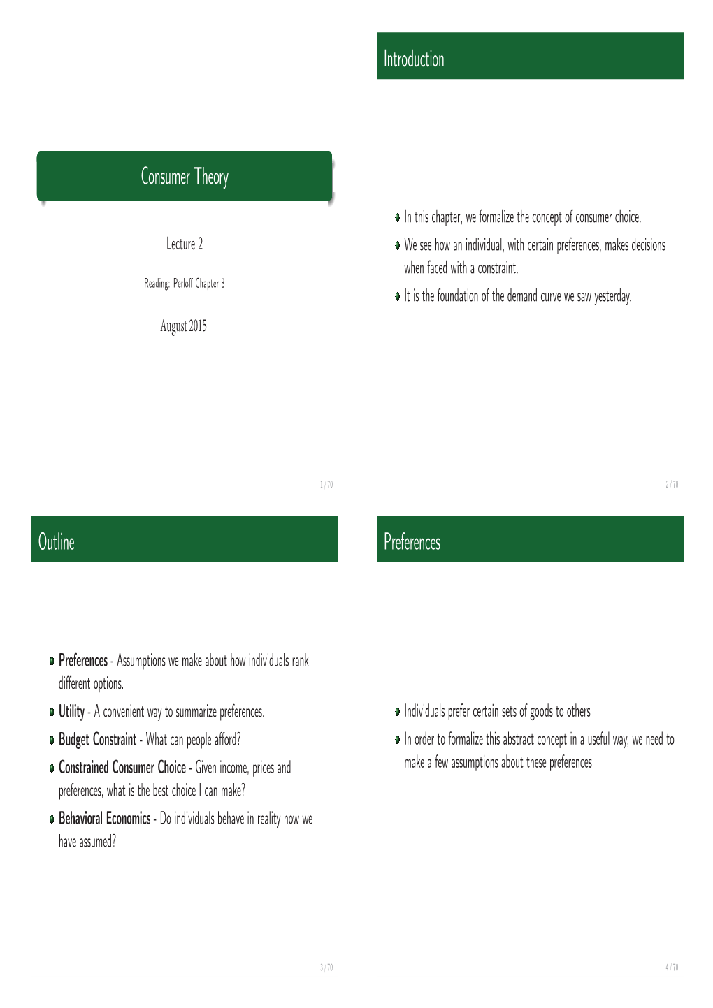 Consumer Theory Introduction Outline Preferences