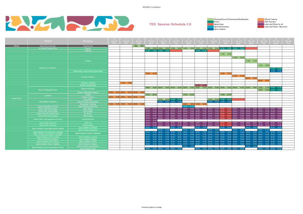 YES Session Schedule 2.8 Spare Days Learn and Share for All Sport Showcasing Learn and Share - Big Event Sport Initiation