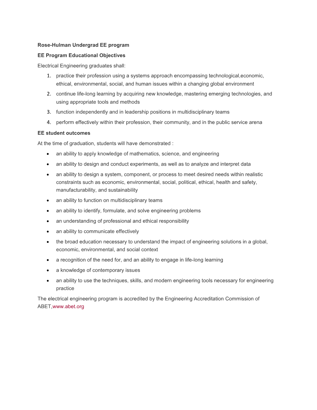 Rose-Hulman Undergrad EE Program