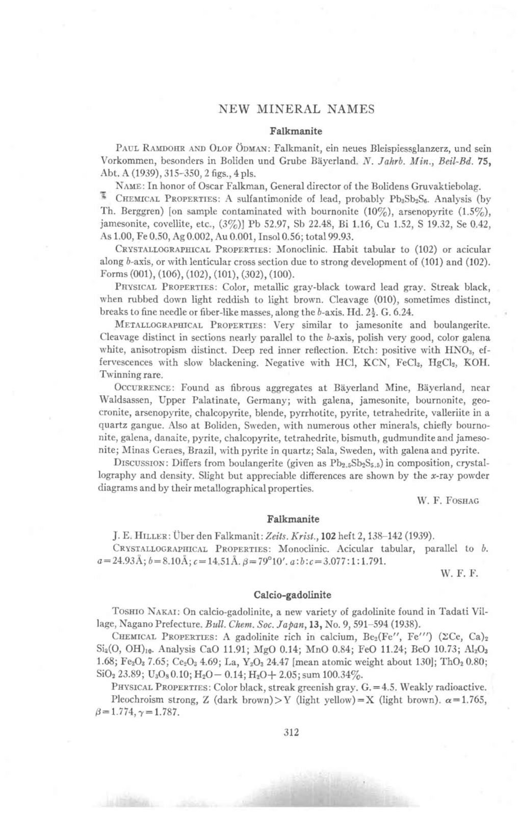 NEW MINERAL NAMES Falkmanite Paul Raulonn Ewn Or,On Onlrew