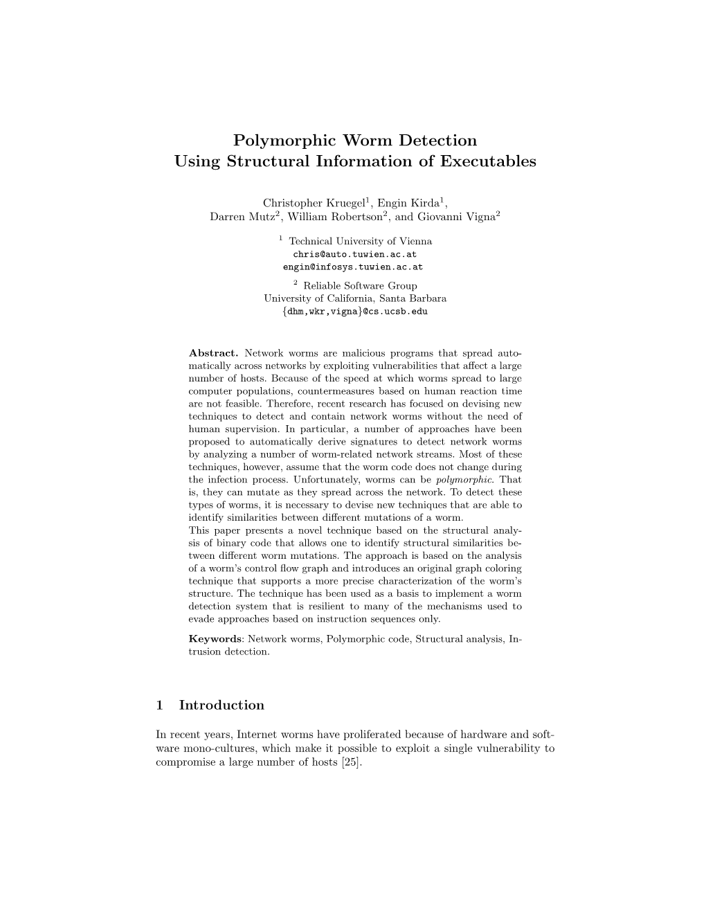 Polymorphic Worm Detection Using Structural Information of Executables