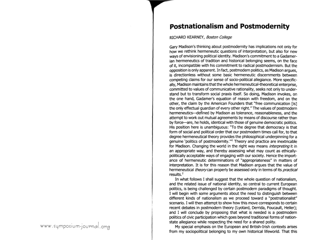 Postnationalism and Postmodernity