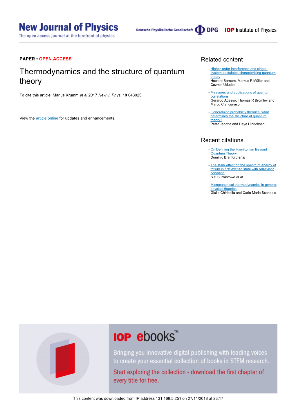 Thermodynamics and the Structure of Quantum Theory