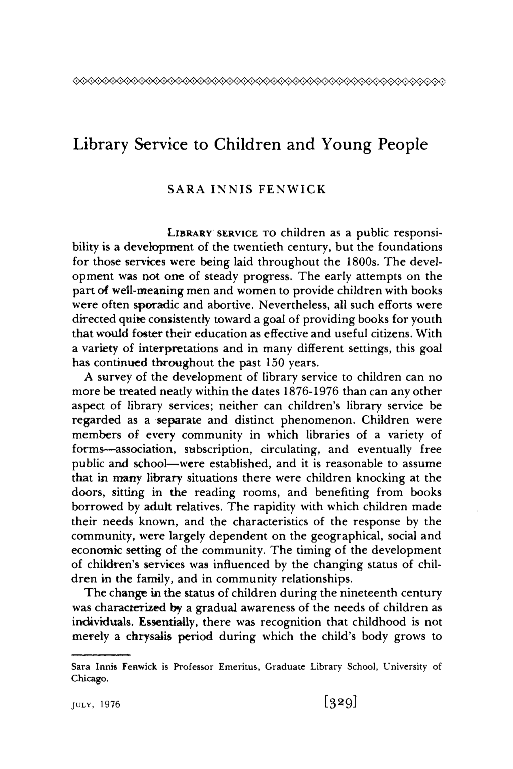 Library Service to Children and Young People