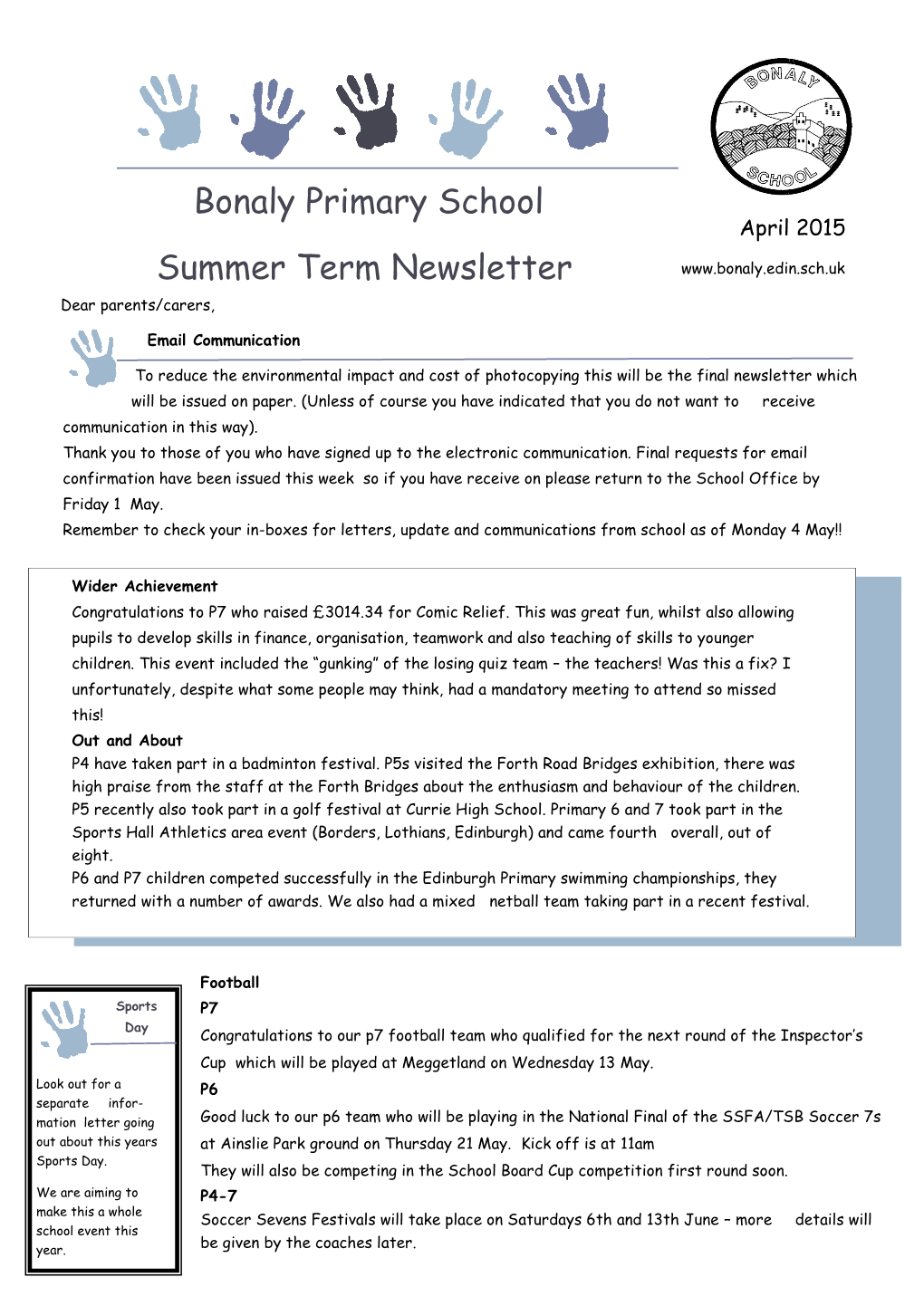 Bonaly Primary School Summer Term Newsletter