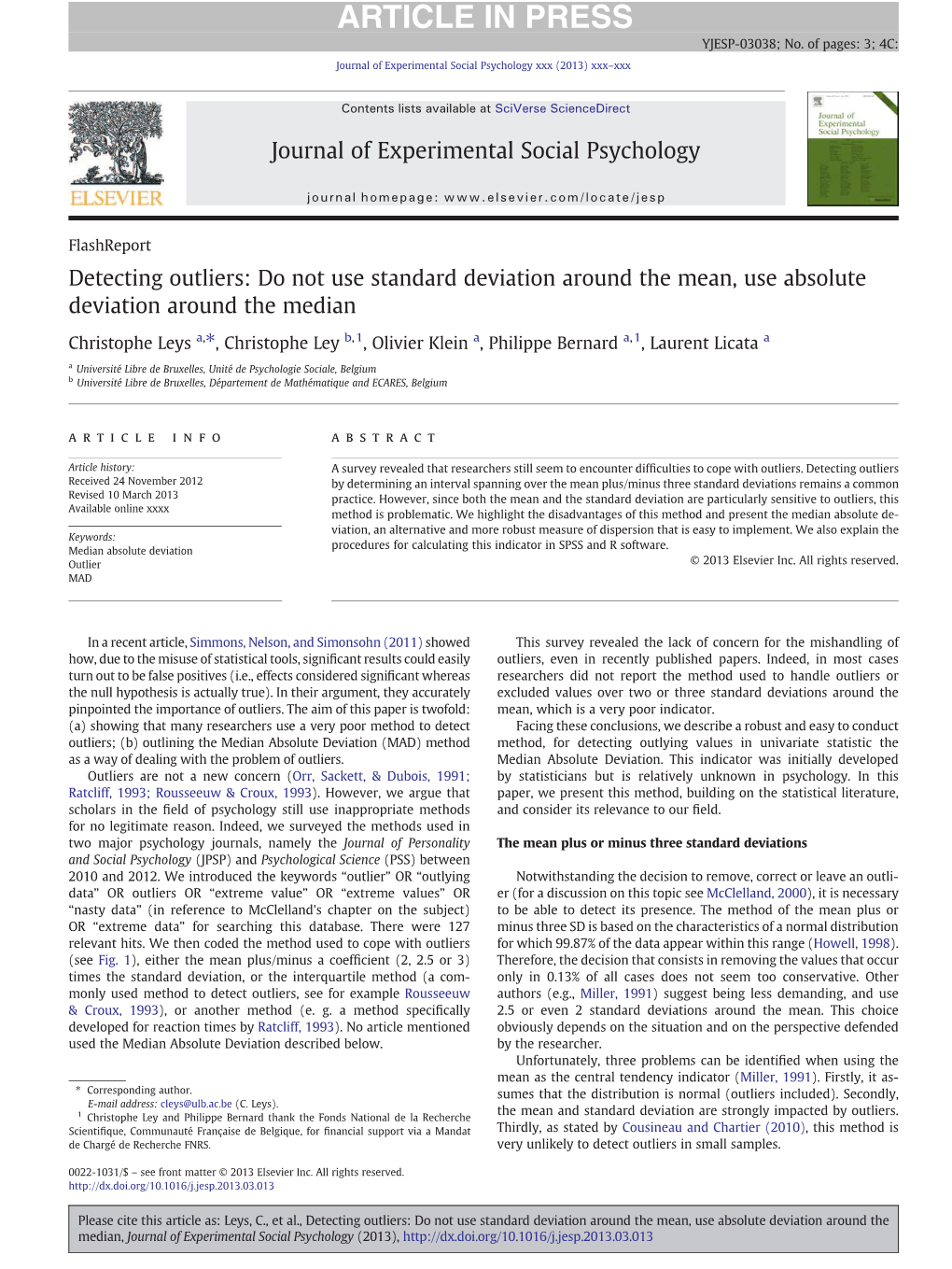 Detecting Outliers: Do Not Use Standard Deviation Around the Mean, Use Absolute Deviation Around the Median