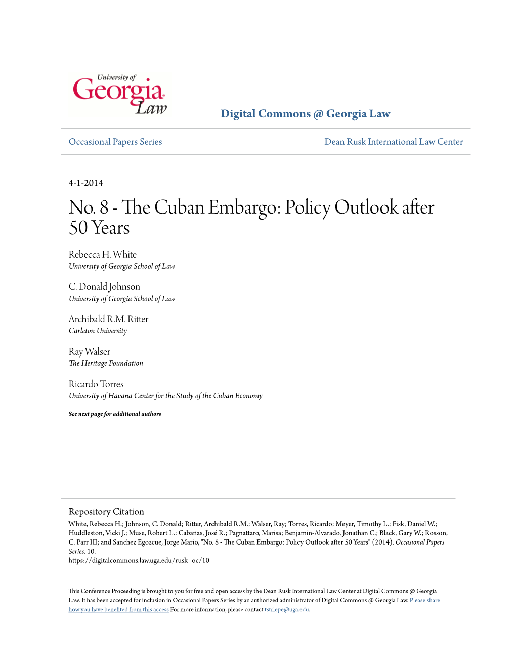 No. 8 - the Ubc an Embargo: Policy Outlook After 50 Years Rebecca H