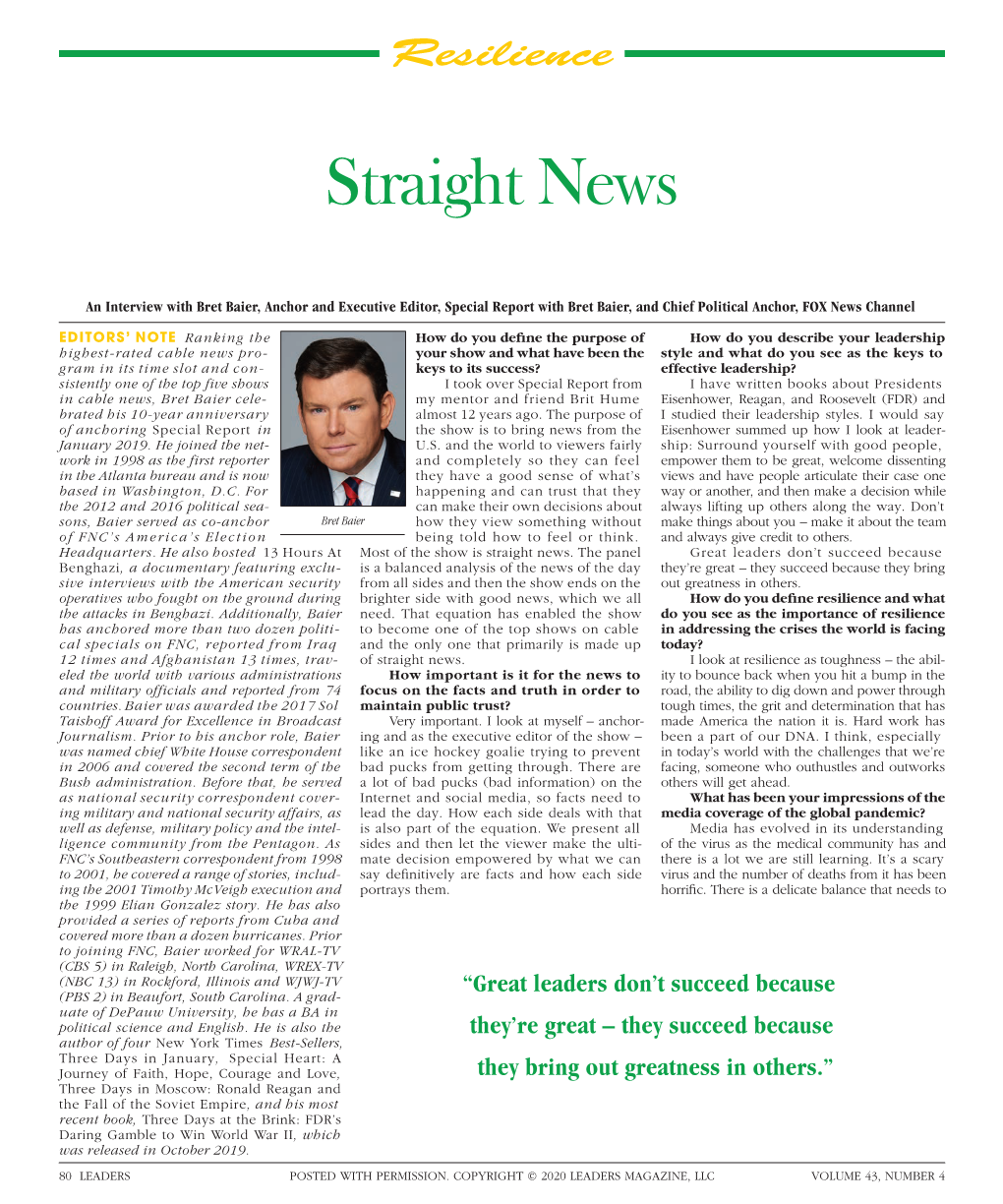 To Download a PDF of an Interview with Bret Baier, Anchor and Executive Editor