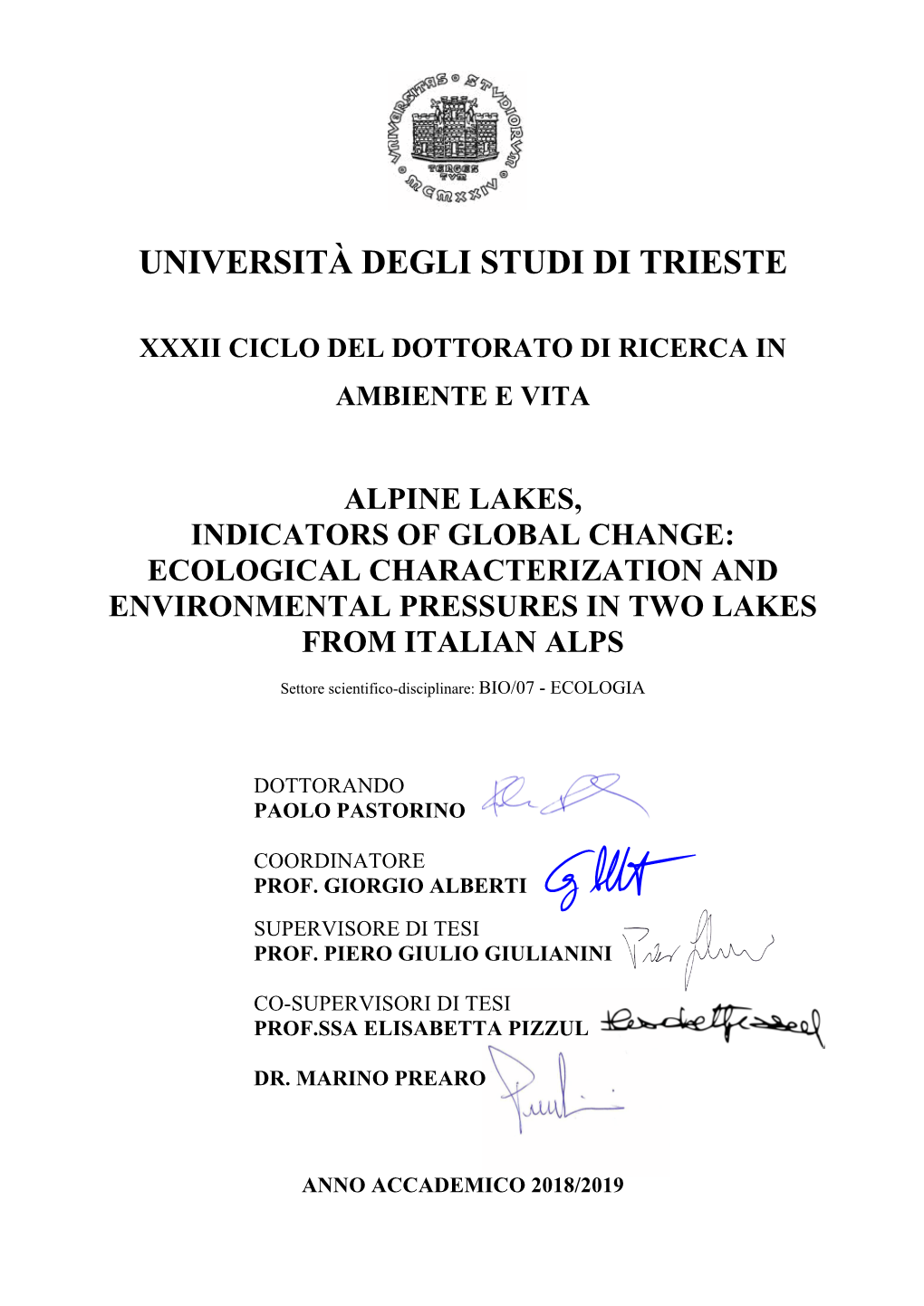 Università Degli Studi Di Trieste Xxxii Ciclo Del Dottorato Di Ricerca