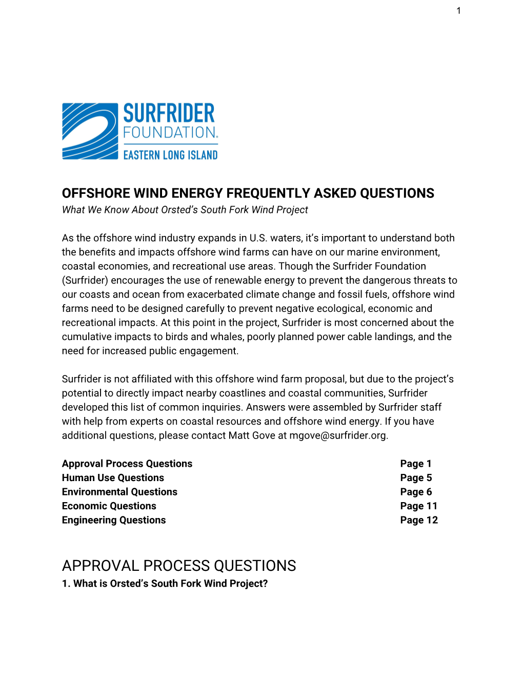 South Fork Wind Farm Frequently Asked Questions