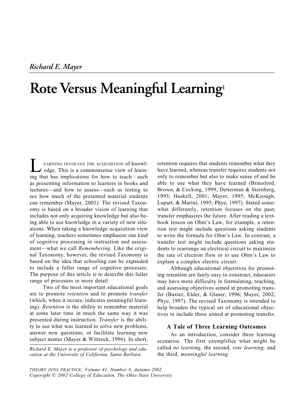 Rote Learning, and Cation at the University of California, Santa Barbara