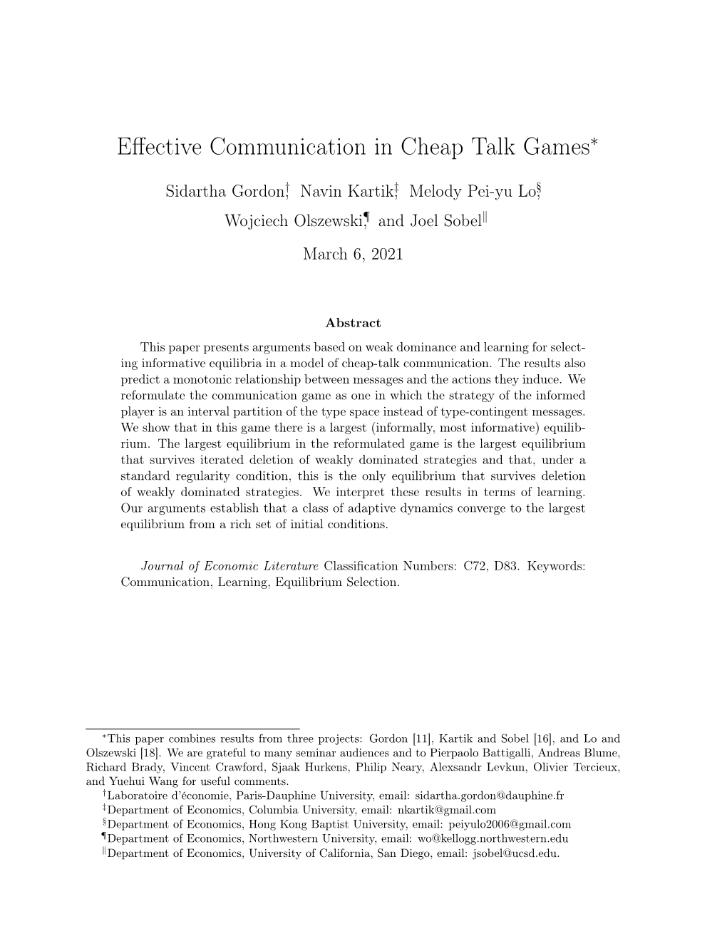 Effective Communication in Cheap Talk Games