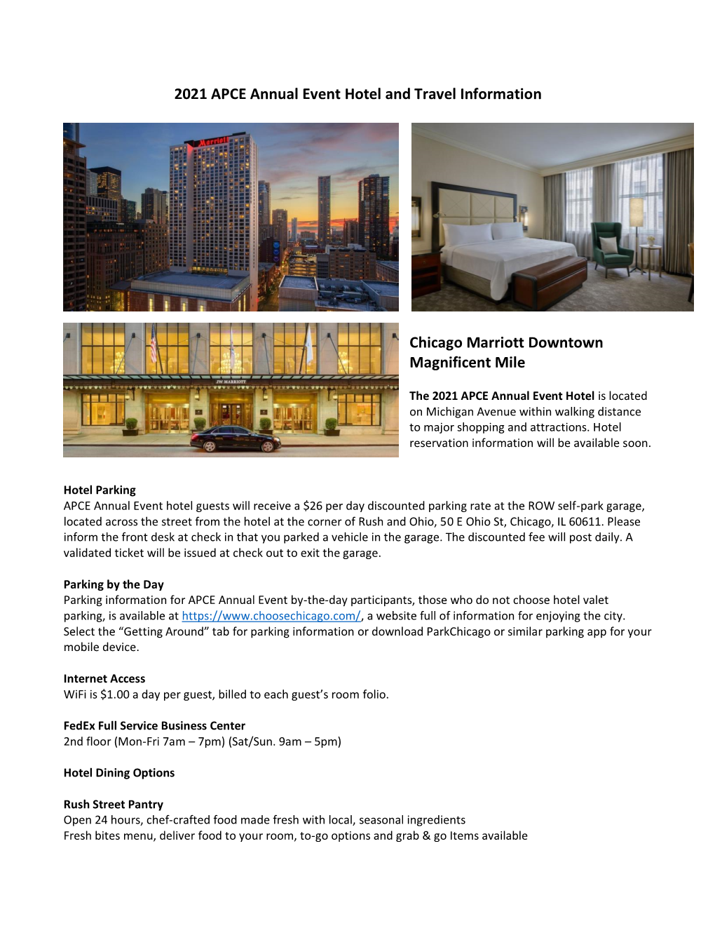 2021 APCE Annual Event Hotel and Travel Information Chicago Marriott