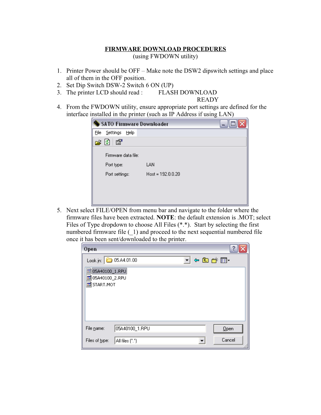 Firmware Download Procedures