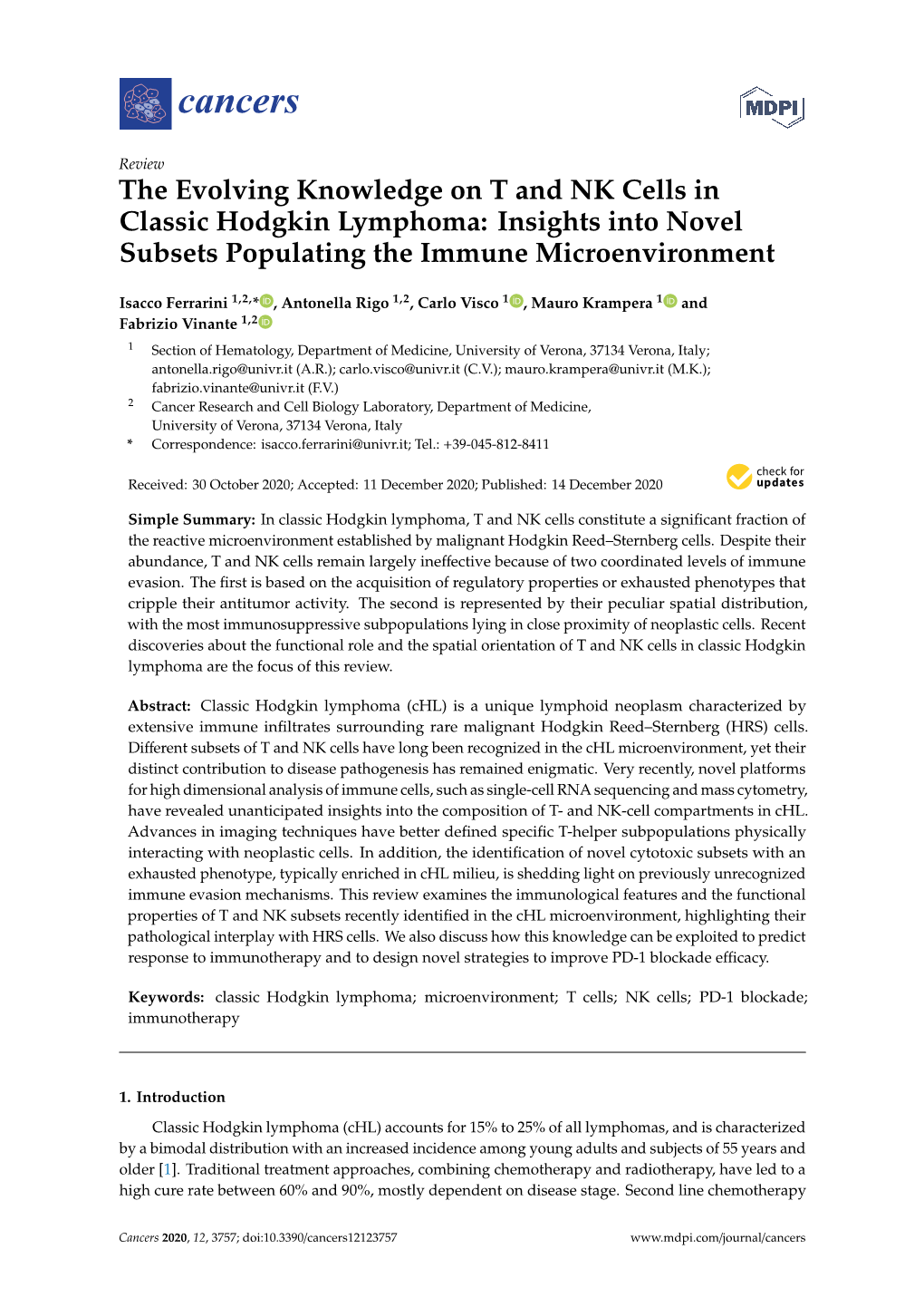 The Evolving Knowledge on T and NK Cells in Classic Hodgkin Lymphoma: Insights Into Novel Subsets Populating the Immune Microenvironment