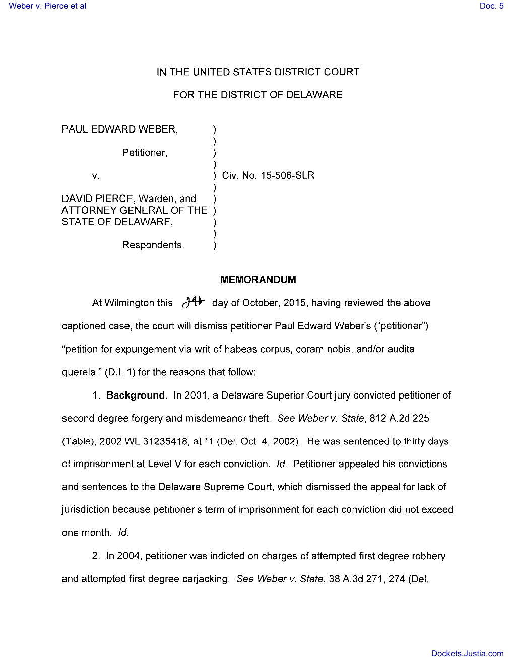 MEMORANDUM. Signed by Judge Sue L. Robinson on 10/29/2015
