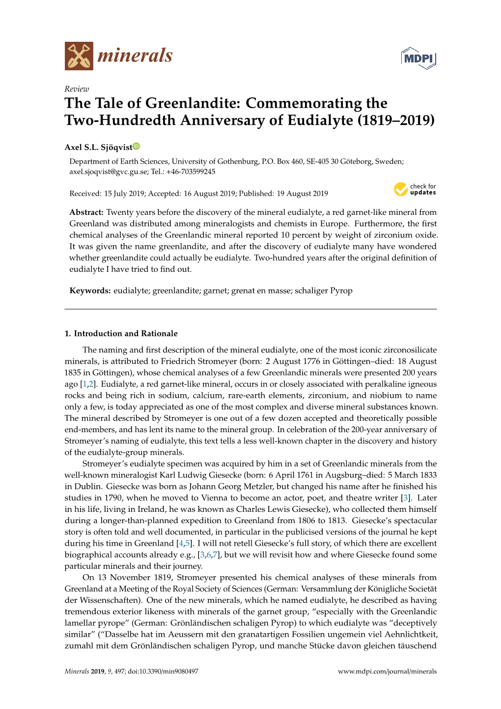 The Tale of Greenlandite: Commemorating the Two-Hundredth Anniversary of Eudialyte (1819–2019)