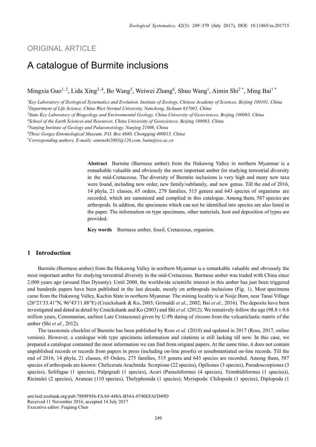 A Catalogue of Burmite Inclusions