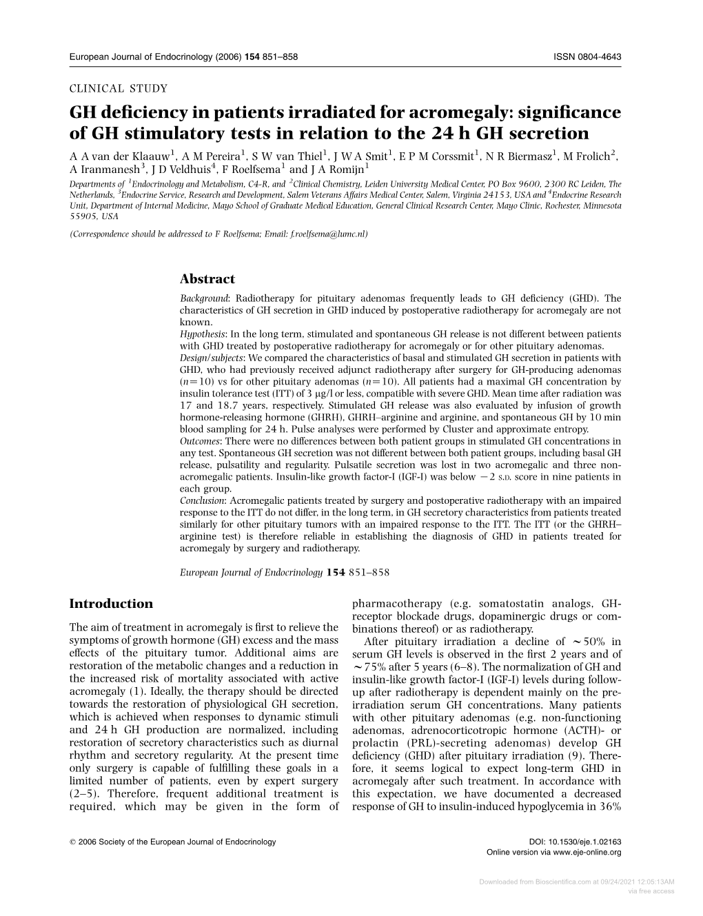 GH Deficiency in Patients Irradiated for Acromegaly