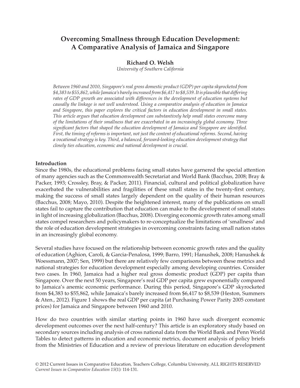 A Comparative Analysis of Jamaica and Singapore
