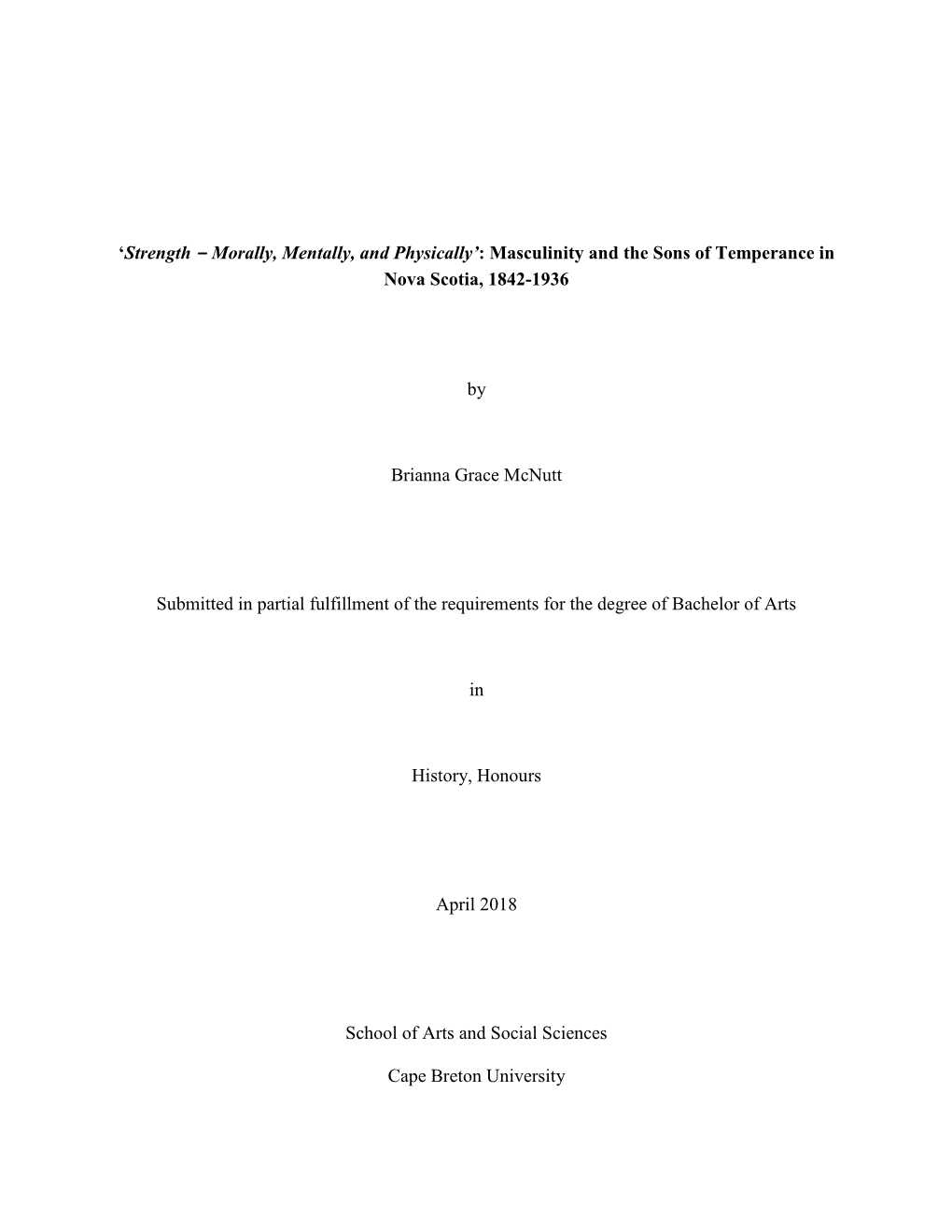 Masculinity and the Sons of Temperance in Nova Scotia, 1842-1936