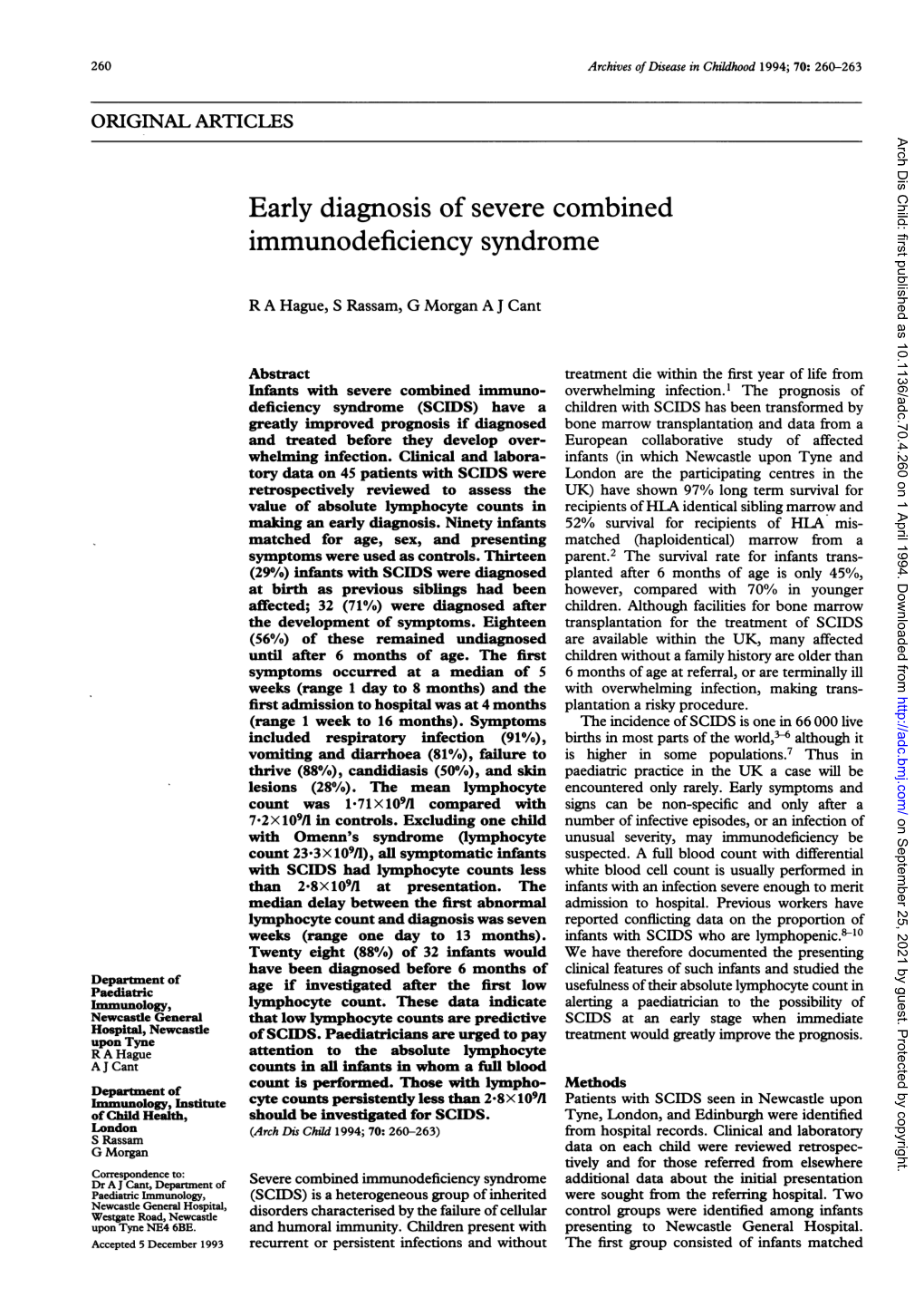 Early Diagnosis of Severe Combined Immunodeficiency Syndrome