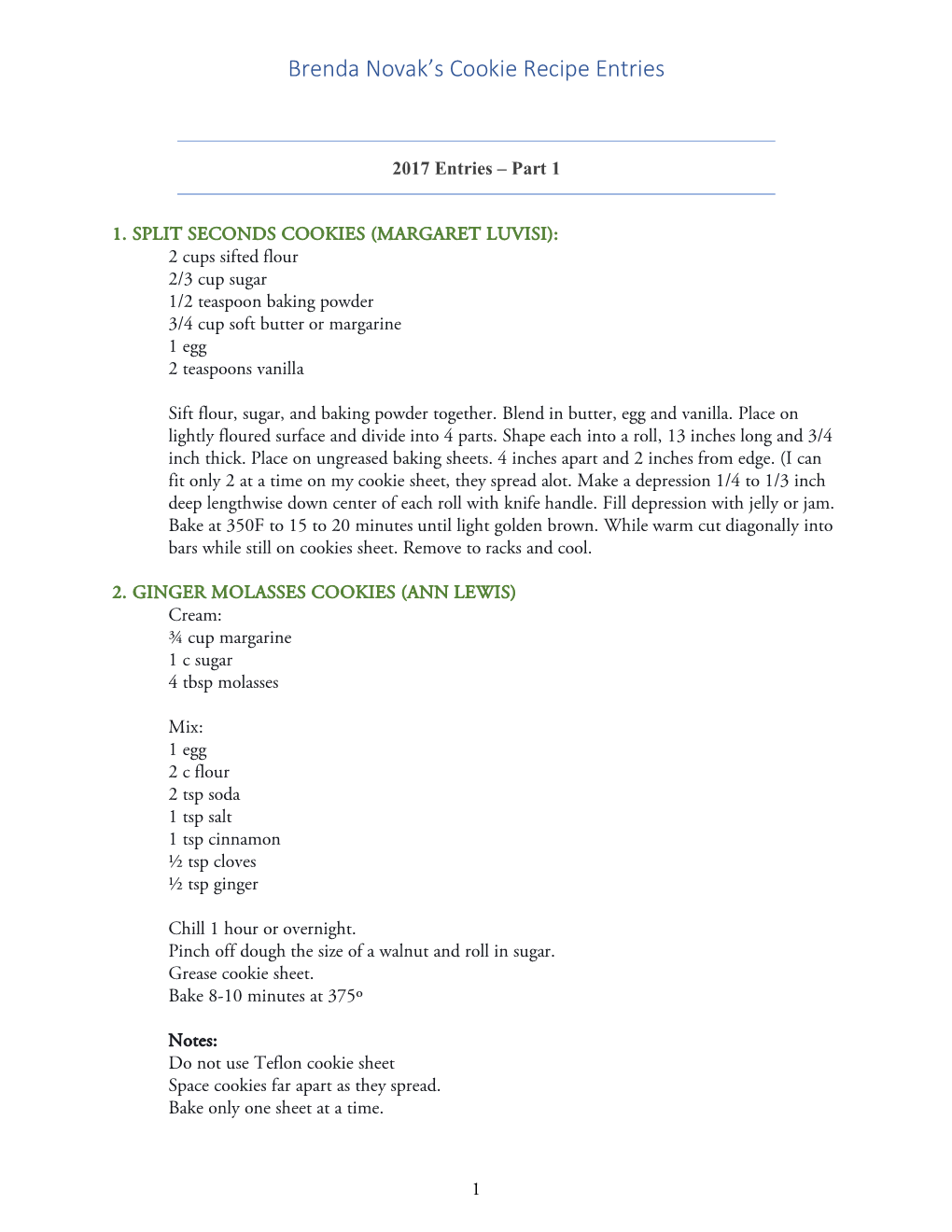 Brenda Novak's Cookie Recipe Entries