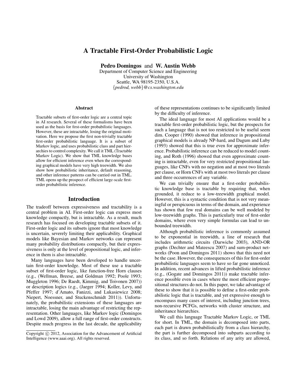 A Tractable First-Order Probabilistic Logic