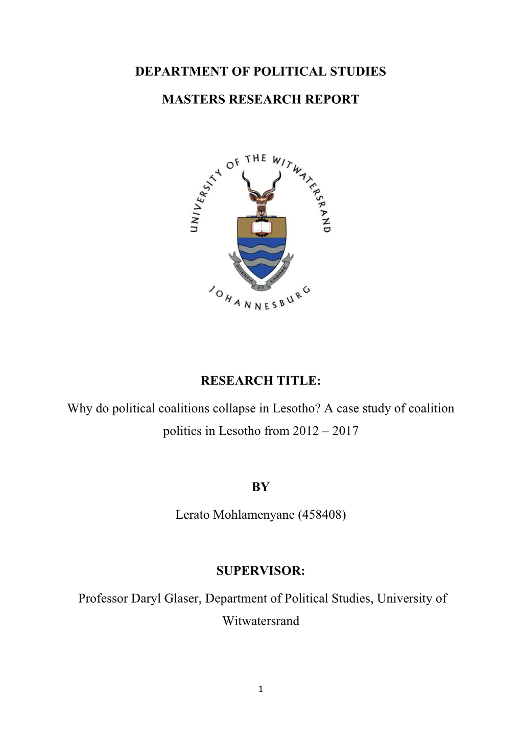 Why Do Political Coalitions Collapse in Lesotho? a Case Study of Coalition Politics in Lesotho from 2012 – 2017