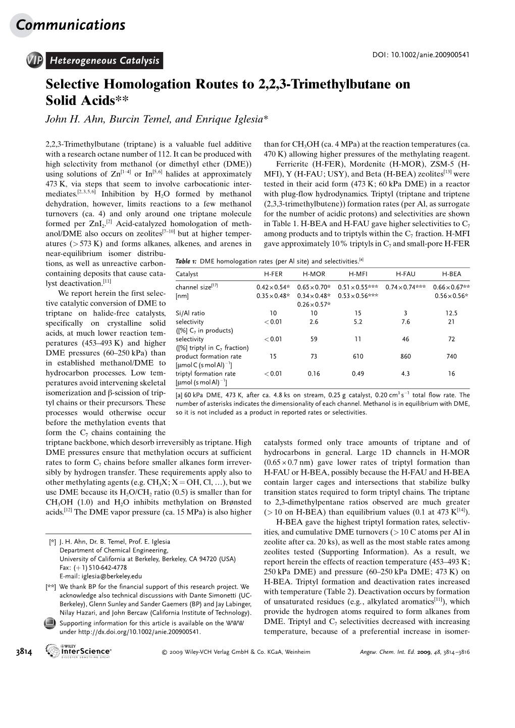 Selective Homologation Routes to 2,2,3-Trimethylbutane on Solid Acids** John H