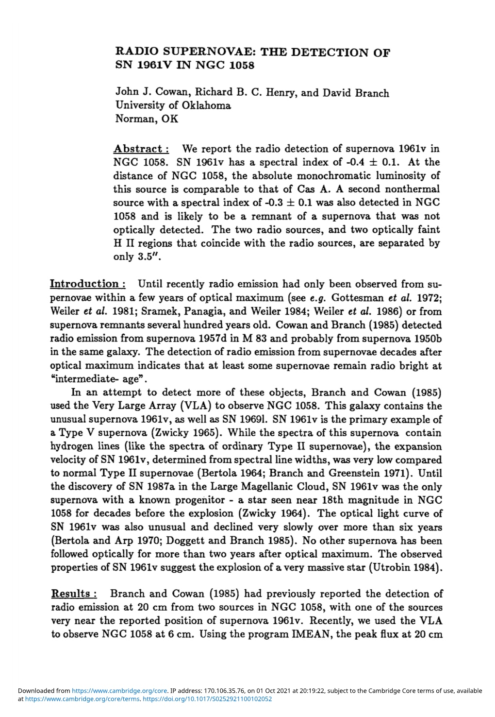 Radio Supernovae: the Detection of Sn 1961V in Ngc 1058