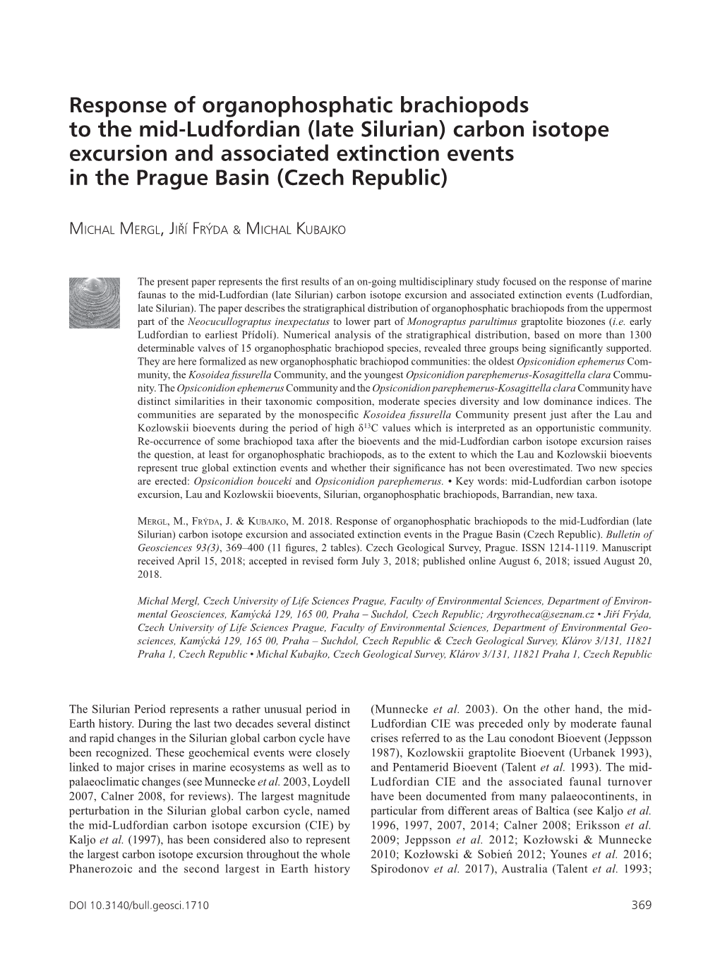 Response of Organophosphatic Brachiopods to the Mid-Ludfordian