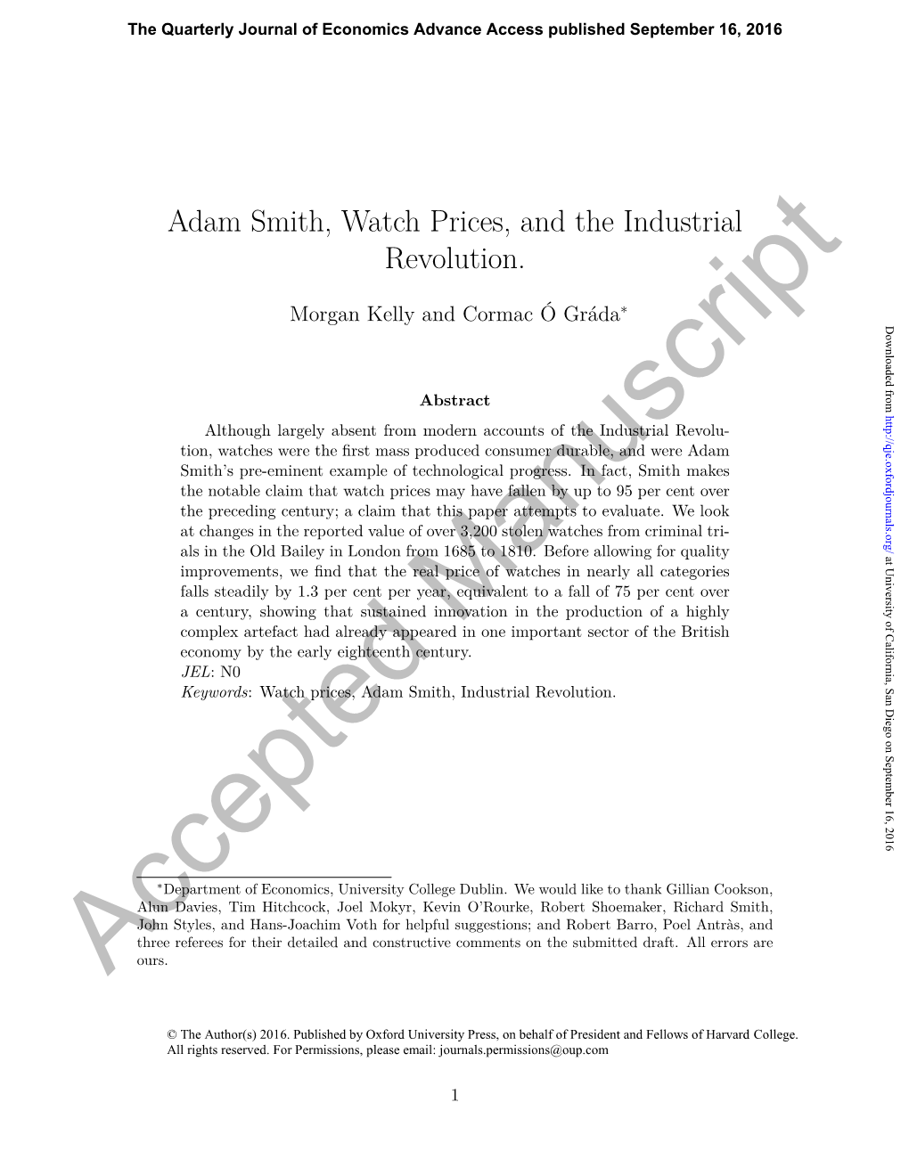 Adam Smith, Watch Prices, and the Industrial Revolution