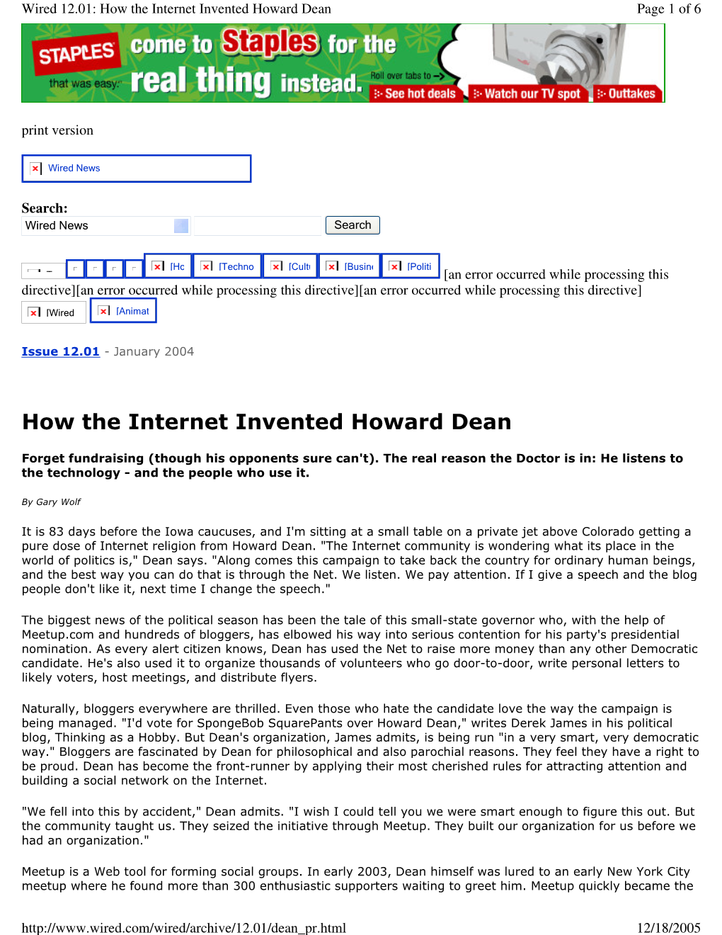 How the Internet Invented Howard Dean Page 1 of 6