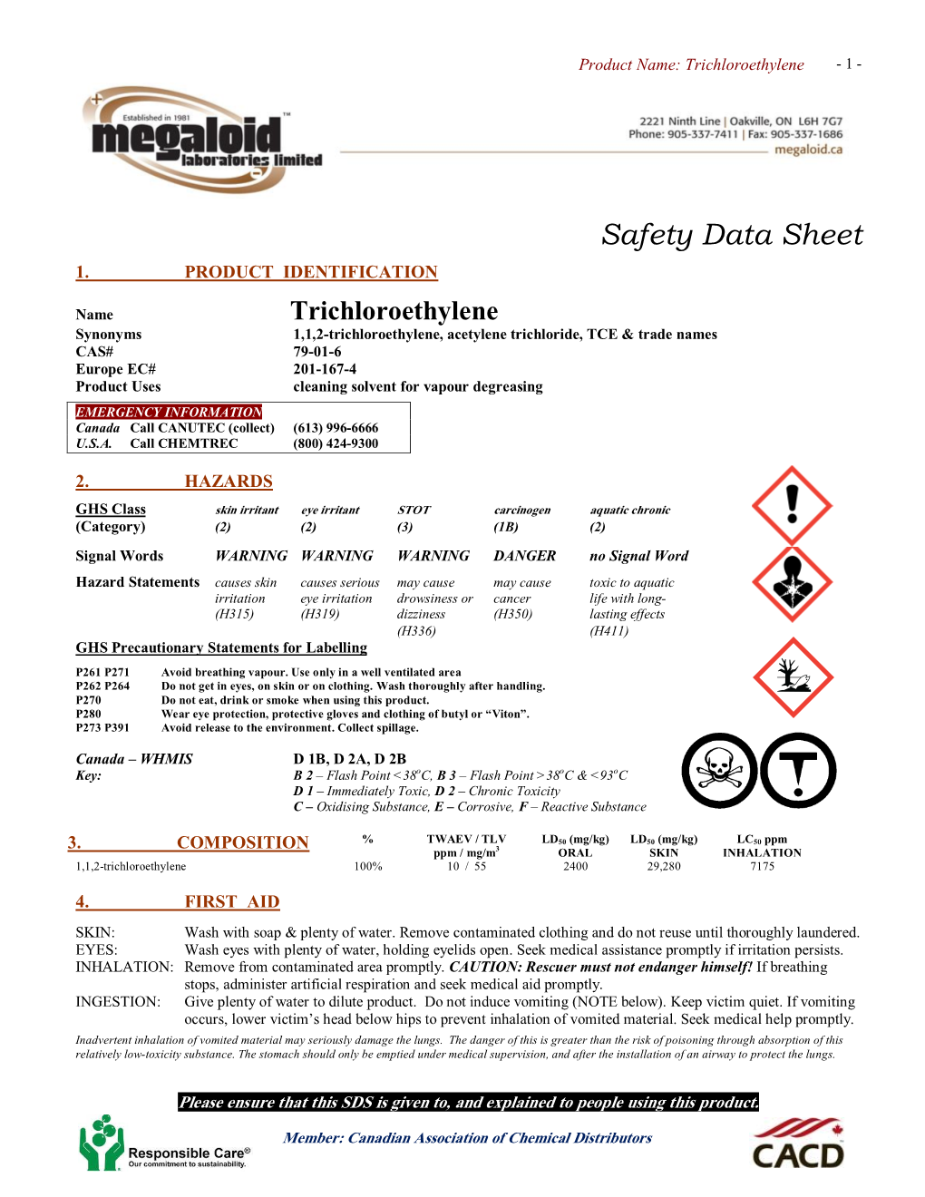 Trichloroethylene Sds 6-2014