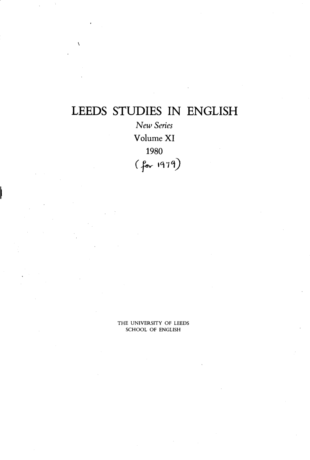 LEEDS STUDIES in ENGLISH New Series Volume XI 1980