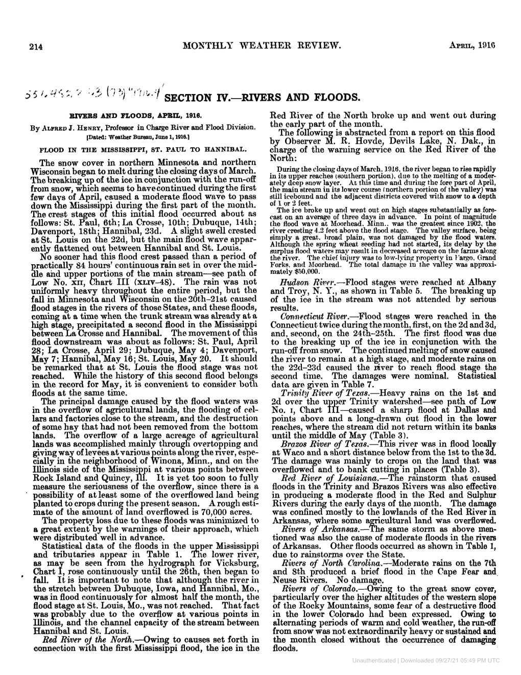 April, 1910 :Rs and Floods