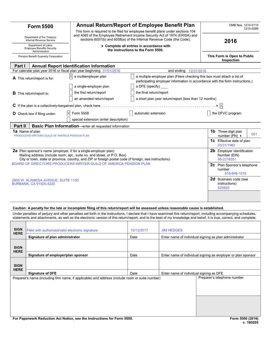 Form5500 Annual Return/Report of Employee Benefit Plan