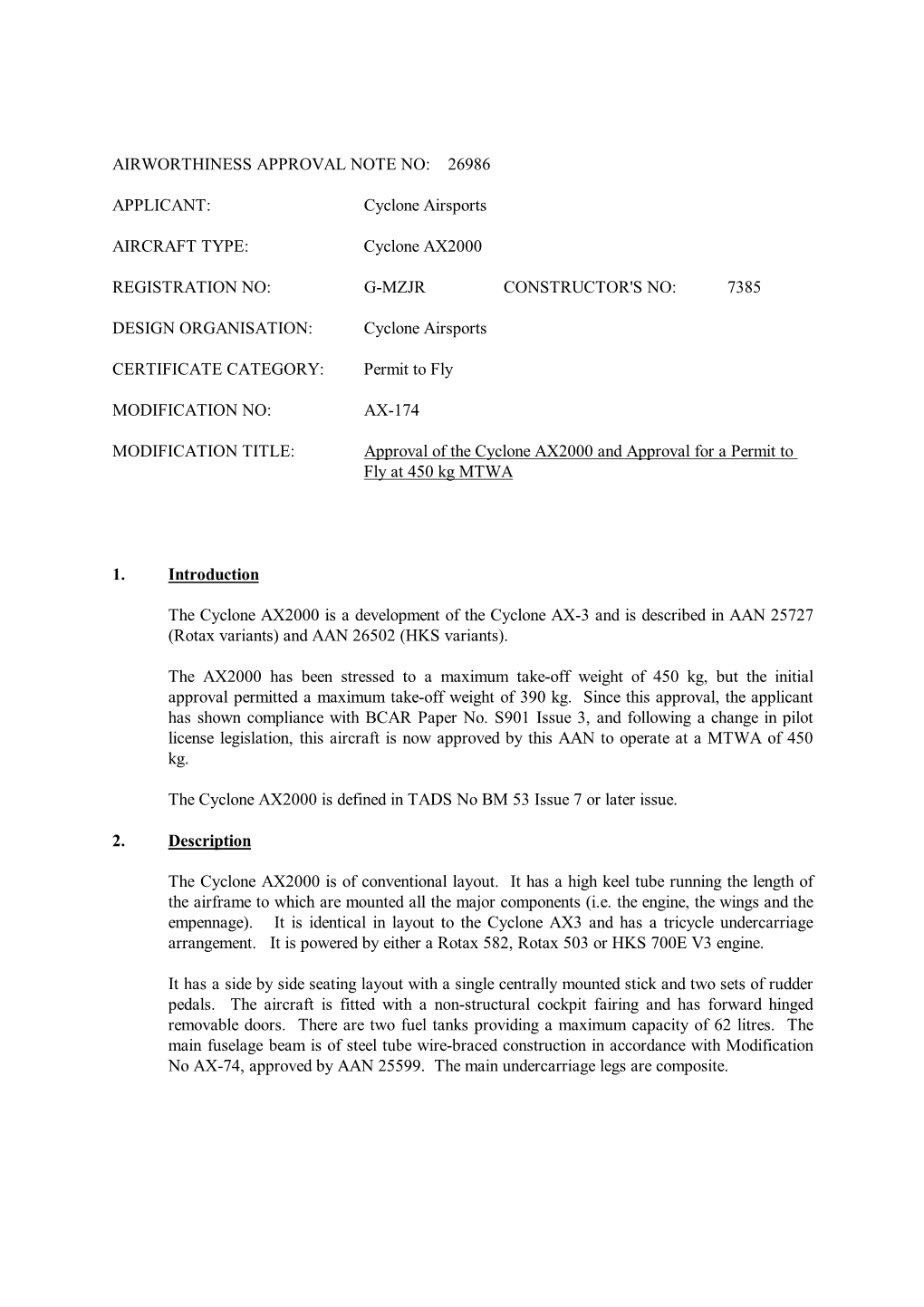 Airworthiness Approval Note No: 26986