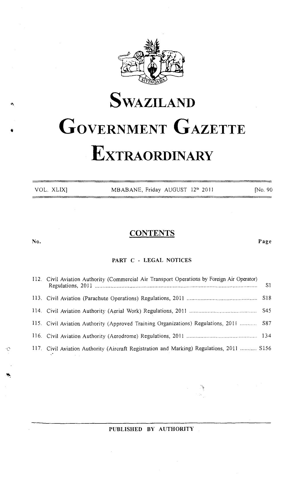 Swaziland Government Gazette Extraordinary