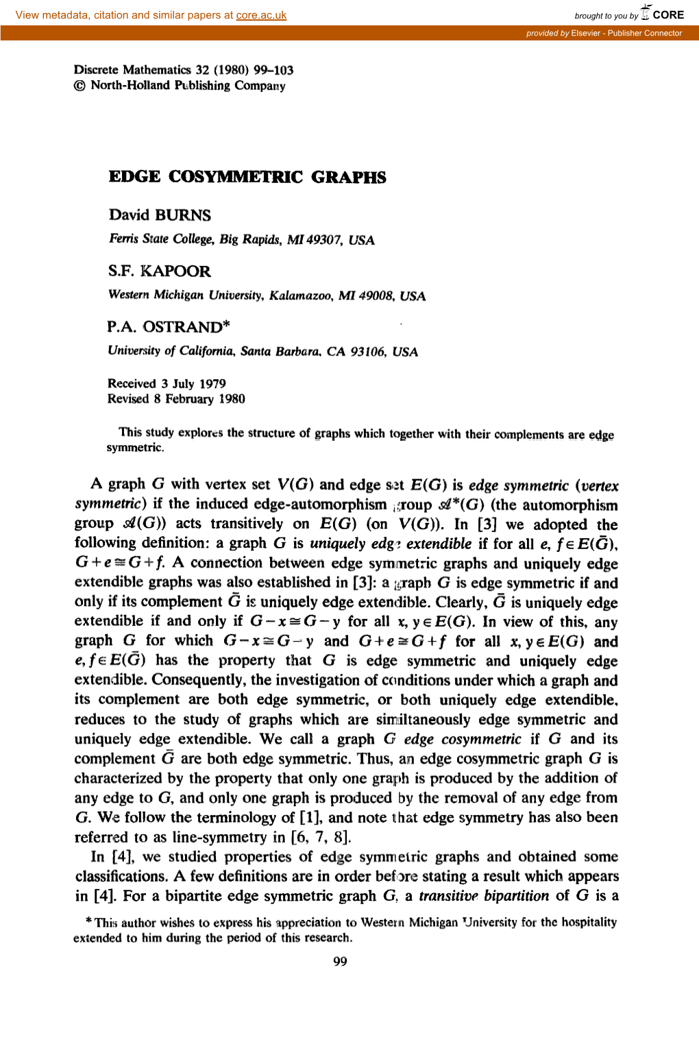 Edge Cosymmetric Graphs