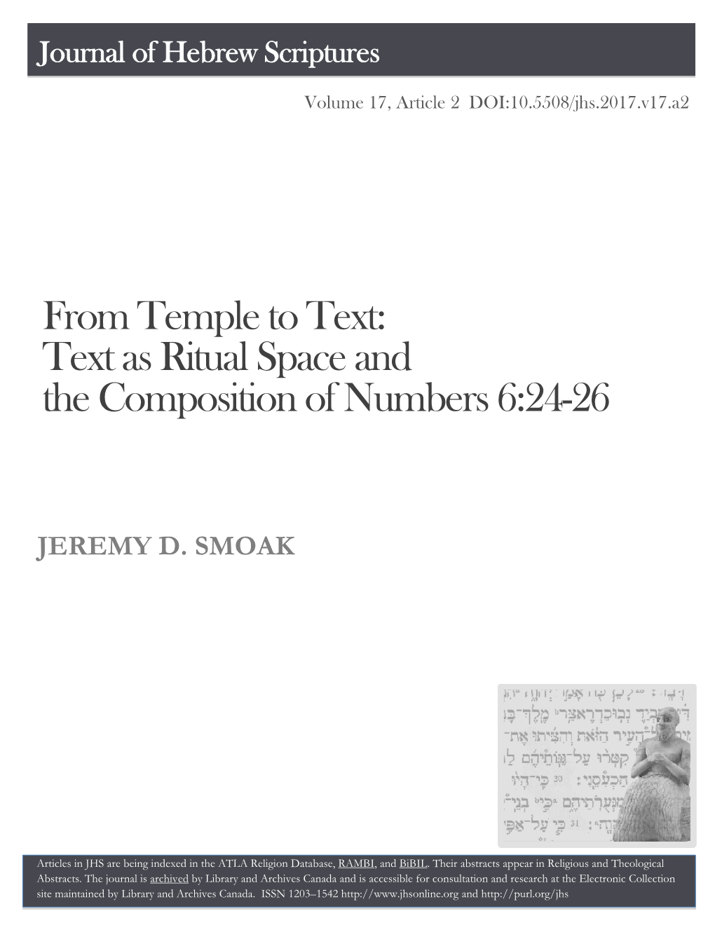 From Temple to Text: Text As Ritual Space and the Composition of Numbers 6:24-26