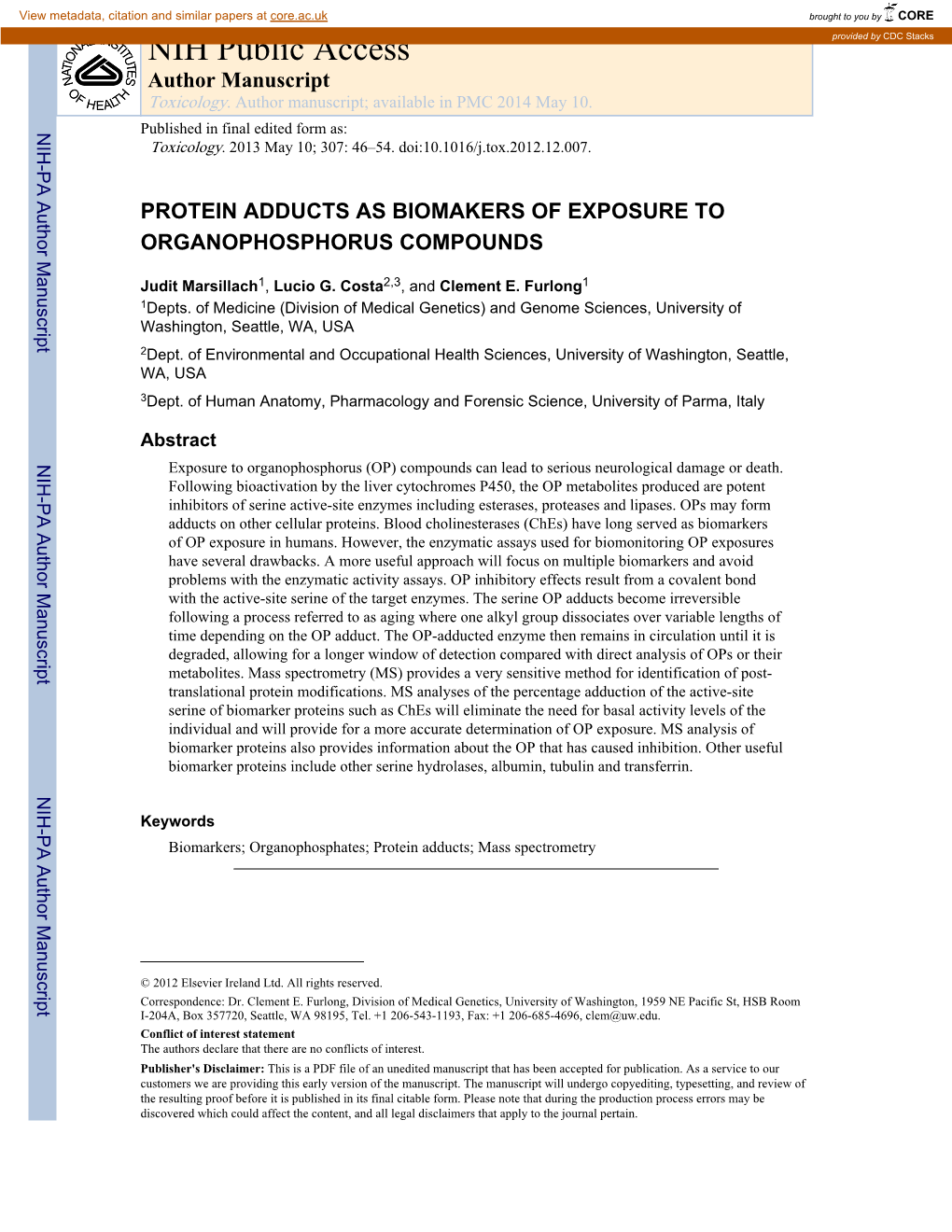 NIH Public Access Provided by CDC Stacks Author Manuscript Toxicology