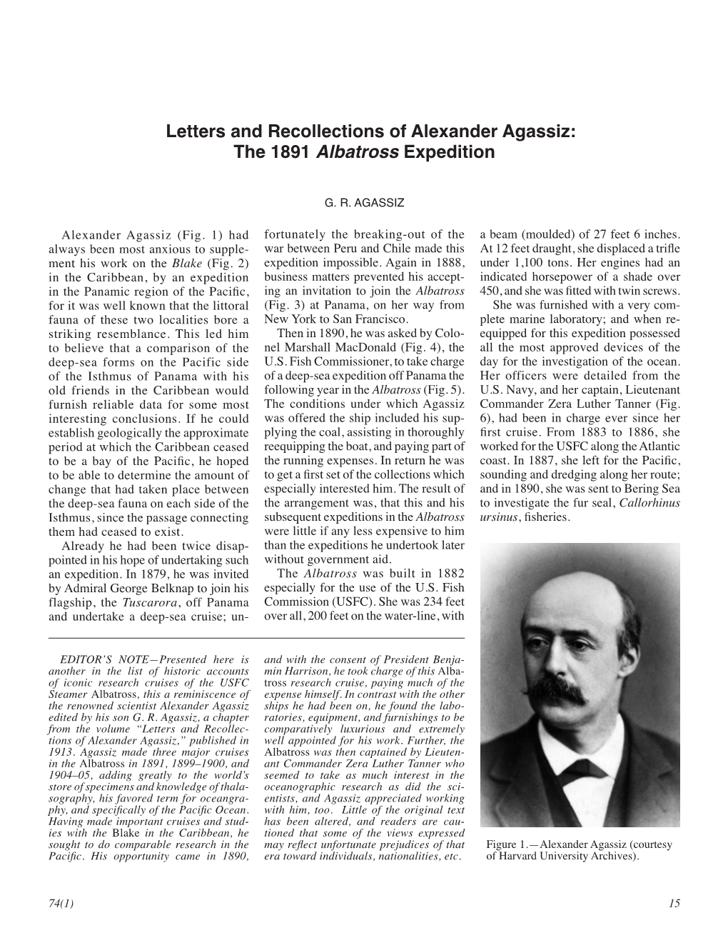 Letters and Recollections of Alexander Agassiz: the 1891 Albatross Expedition