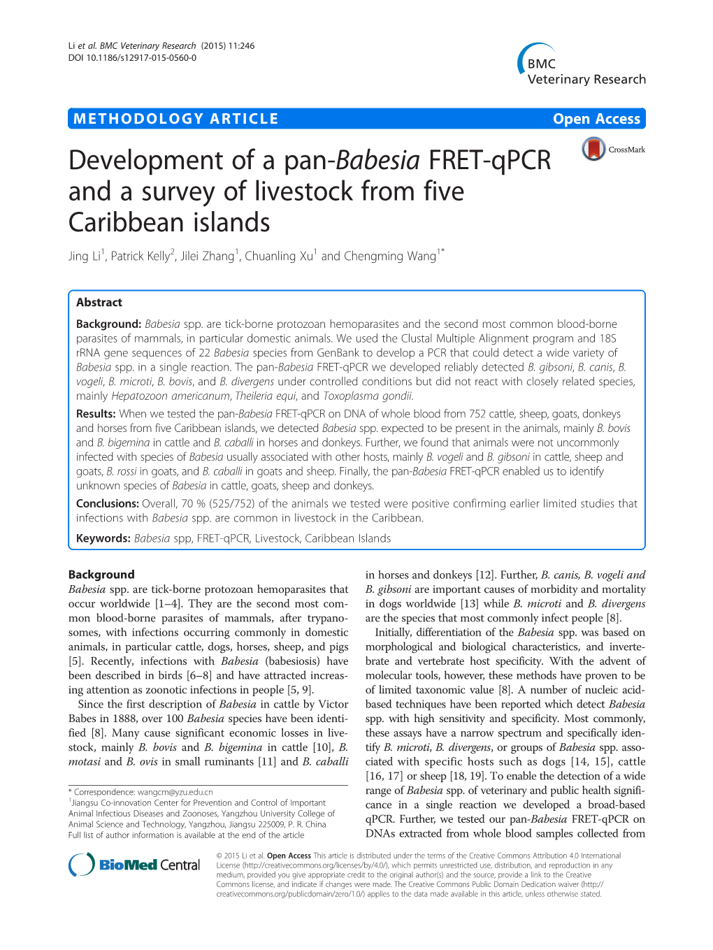 Development of a Pan-Babesia FRET-Qpcr and a Survey Of
